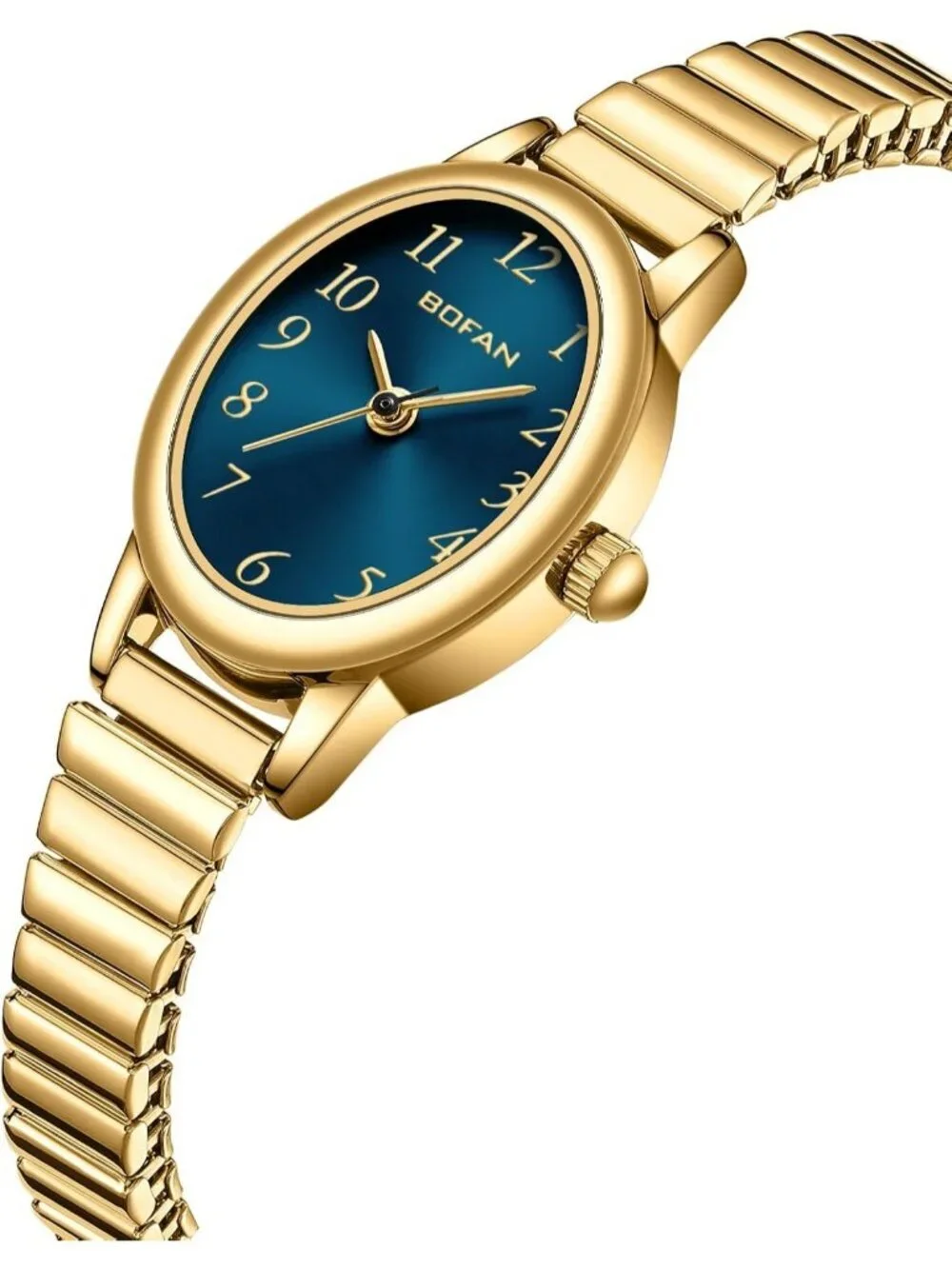 Women's Gold Blue Analog Quartz Stainless Steel Waterproof Bracelet Wrist Watch